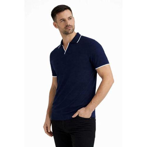 Erkek Kısa Kol Fitilli Triko Yakalı Düğmesiz T-shirt  2li Set Siyah-Mint Yeşili