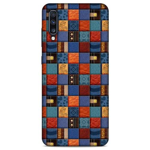 Samsung Galaxy A70 Kılıf Patchwork (16) Kalın Kılıf Turuncu Mavi