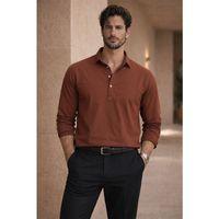 Yarım Pat Yakalı York Pamuk Kumaşlı Uzun Kollu Erkek Gömlek - Koyu Kahve