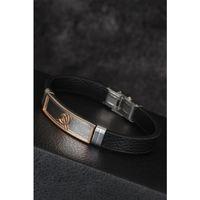 Rose Renk Orak Figürlü Metal Aksesuarlı Siyah Renk Deri Erkek Bileklik