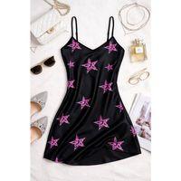 Yıldız Desenli Siyah Saten Gecelik