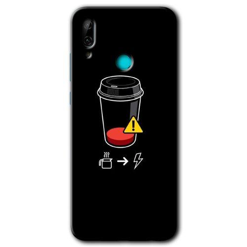 Potkal Hediye Fabrikası Huawei P smart 2019 HD Baskılı Kılıf + 9D Tam Ekran Koruyucu - Coffee Battery