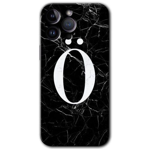Potkal Hediye Fabrikası iPhone 14 Pro Max HD Baskılı Kılıf + 9D Tam Ekran Koruyucu - Siyah Mermer Desenli Ö Harfi