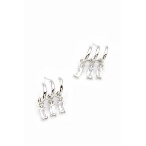 Küçük Baget Taşlı Küpe - Gümüş