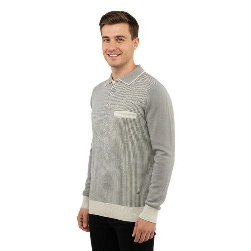 Erkek Polo Yaka Kazak Cepli Çelik Örgü Klasik Kalıp 5208F BGL-ST04963