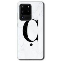 Galaxy S20 Ultra Kılıf HD Desen Baskılı Arka Kapak - Beyaz Mermer Desenli Ç Harfi