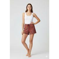 Düz Renk Mini Çiçek Desenli Penye Kadın Ev Şortu Bacak Dantel Detaylı Ev Giyim Taba