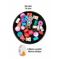 90 Adet 10 mm Polimer Kil Fimo Boncuk Takı Bileklik + 5 Metre Lastikli Misina Hediye - Karışık Renkli