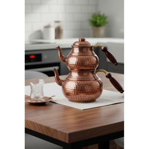 Turna Bakır Klasik Çaydanlık 1 No İnce El Dövme Oksit Turna1964-3