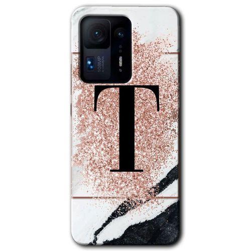 MRCİLETİSİM Xiaomi Mi Mix 4 Kılıf HD Desen Baskılı Arka Kapak+Temperli Cam - Pembe Mermer Desenli T Harfi