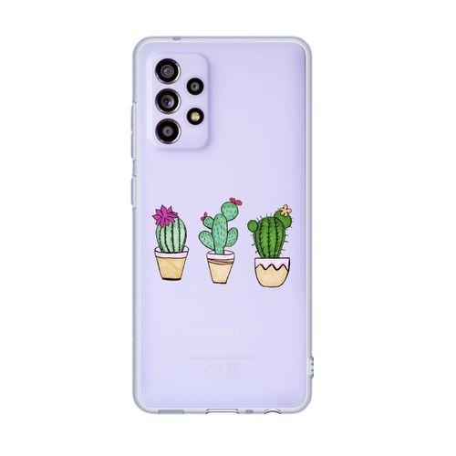 Galaxy A73 5G Uyumlu Üçlü Kaktüs Desenli Premium Şeffaf Silikonlu Telefon Kılıfı