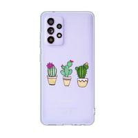 Galaxy A73 5G Uyumlu Üçlü Kaktüs Desenli Premium Şeffaf Silikonlu Telefon Kılıfı