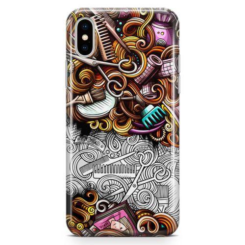 Apple iPhone XS Max Kılıf Kuaför Malzemeleri Doodle Arka Kapak Koruma Desenli Full Koruyucu