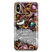 Apple iPhone XS Max Kılıf Kuaför Malzemeleri Doodle Arka Kapak Koruma Desenli Full Koruyucu