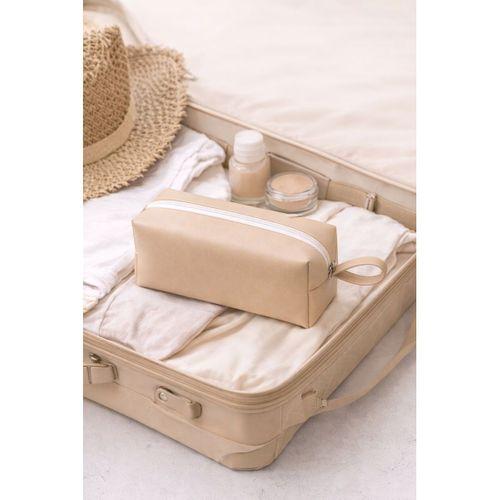 Deri Makyaj Kozmetik Çantası Seyahat Tipi Çanta Organizer Bej