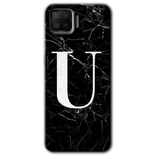BeRa Aksesuar Oppo A73 Kılıf Baskılı Kapak - Siyah Mermer Desenli U Harfi +Tam Kaplayan Mat Seramik