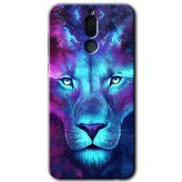 MRCİLETİSİM Huawei Mate 10 Lite Kılıf HD Desen Baskılı Arka Kapak + Temperli Cam - Neon Lion