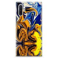Samsung Galaxy Note 10 Plus Kılıf Mavi Turuncu Mermer Arka Kapak Koruma Desenli Full Koruyucu