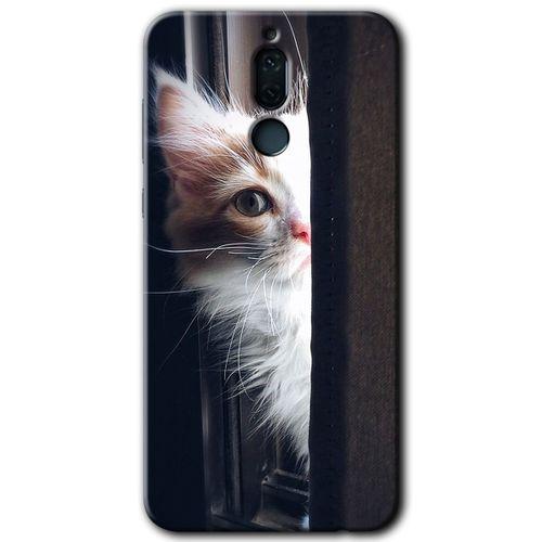 Huawei Mate 10 Lite Kılıf Baskılı Kapak - Kedi Bakışı + 5D Tam Kaplayan Cam