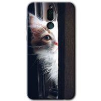 Huawei Mate 10 Lite Kılıf Baskılı Kapak - Kedi Bakışı + 5D Tam Kaplayan Cam