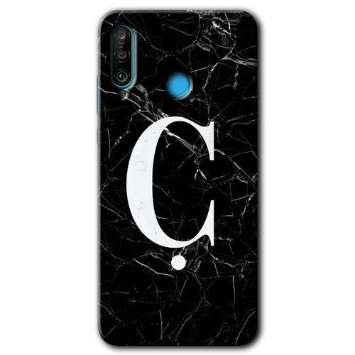 Huawei P30 Lite Kılıf HD Desen Baskılı Arka Kapak - Siyah Mermer Desenli Ç Harfi