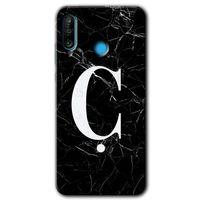Huawei P30 Lite Kılıf HD Desen Baskılı Arka Kapak - Siyah Mermer Desenli Ç Harfi
