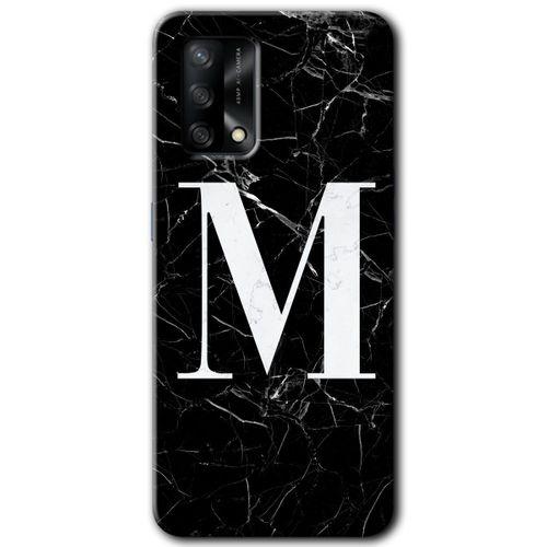 BeRa Aksesuar Oppo A54 Kılıf Baskılı Kapak - Siyah Mermer Desenli M Harfi +Tam Kaplayan Mat Seramik