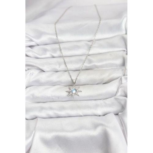 316L Çelik Zincir Gümüş Renk Kutup Yıldızı Model Zirkon Taşlı Kadın Kolye