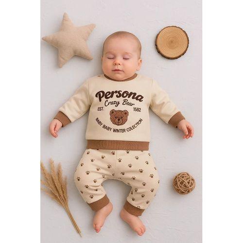 Persona Bear Nakışlı % 100 Pamuk 2'li Erkek Bebek Takım