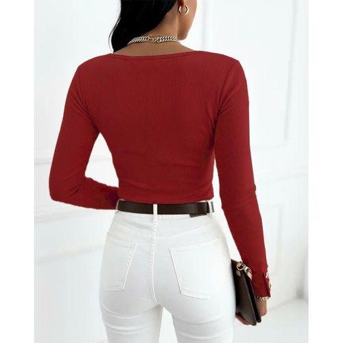 Kadın Uzun Kollu Yakadan Açık Ve Düğme Detaylı Kaşkorse Bluz