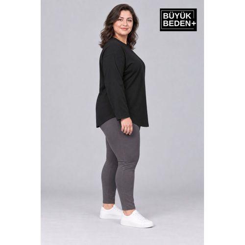 Süperlife Kadın Büyük Beden Bisiklet Yaka Süprem İnce Uzun Kollu Oval Etek Tişört SPR26BTSK943