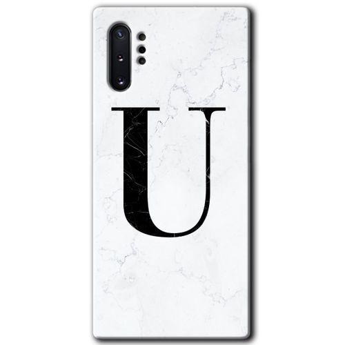 Galaxy Note 10 Plus Kılıf HD Desen Baskılı Arka Kapak - Beyaz Mermer Desenli U Harfi + Kırılmaz Cam