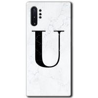 Galaxy Note 10 Plus Kılıf HD Desen Baskılı Arka Kapak - Beyaz Mermer Desenli U Harfi + Kırılmaz Cam