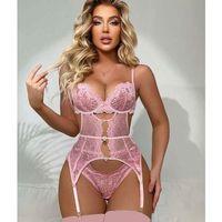 Kalp Aksesuarlı Dantelli Fantezi Pembe Jartiyer Takım