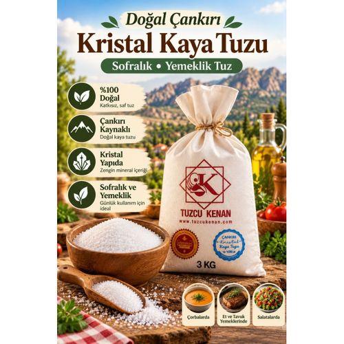 Doğal Çankırı Kristal Kaya Tuzu 3 KG – Sofralık Yemeklik İnce Taneli Kaya Tuzu