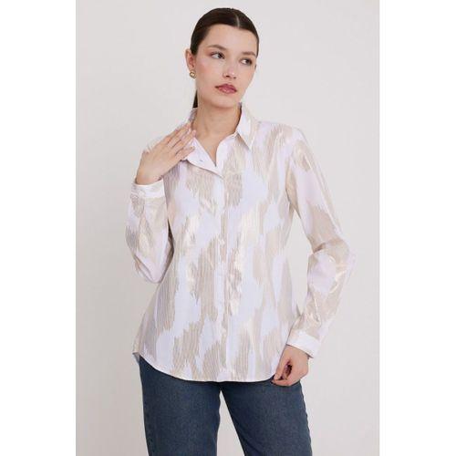 Beyaz Gold Varak Desenli Gömlek 20253