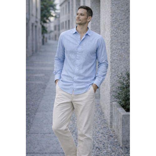 Proust Çizgili İnce Modal Kumaş Uzun Kollu Yazlık Erkek Gömlek - Soğuk Mavi