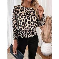 Kadın Uzun Kollu Bisiklet Yaka Leopar Desenli Modal Bluz
