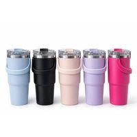 900 Ml Taşıma Kulplu Paslanmaz Çelik Termos Mug - Vakumlu Isı Yalıtımlı Bardak Alk4631