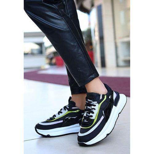 Aleh Siyah Cilt Lila Detaylı Spor Ayakkabı