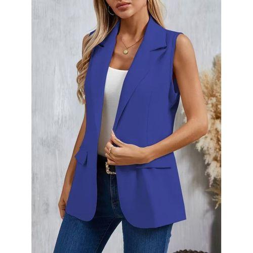 Kadın Kolsuz Yakalı önden Tek Düğmeli Atlas Ceket