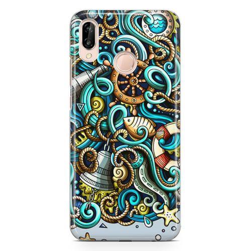 Huawei Nova 3e Kılıf Deniz Malzemeleri Doodle Arka Kapak Koruma Desenli Full Koruyucu