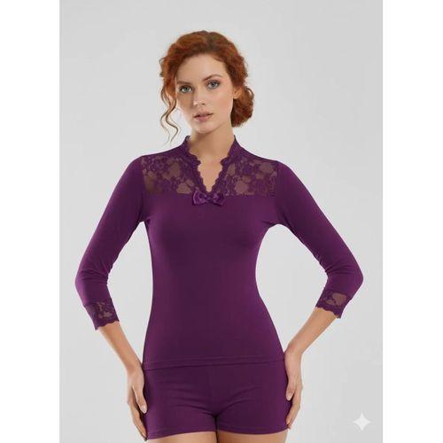 Geniş Dantelli Patlı Uzun Kollu Elestan Bluz  2176