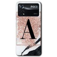 Poco x4 Pro Kılıf HD Desen Baskılı Arka Kapak - Pembe Mermer Desenli A Harfi + Kırılmaz Cam