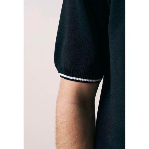 Austen Kontrast Biyeli Düğmeli Polo Yaka Kısa Kollu İnce Triko Erkek T-Shirt - Siyah