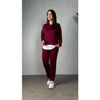 Kadın Uzun Kollu Kapşonlu Bağcıklı Viskon Iki Iplik Bluz Ve Pantolon Ikili Takım