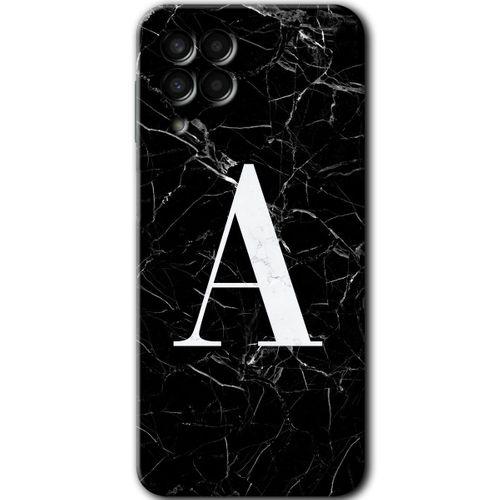 Samsung Galaxy M33 Kılıf Baskılı Kapak - Siyah Mermer Desenli A Harfi +Tam Ekran Koruyucu