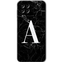 Samsung Galaxy M33 Kılıf Baskılı Kapak - Siyah Mermer Desenli A Harfi +Tam Ekran Koruyucu