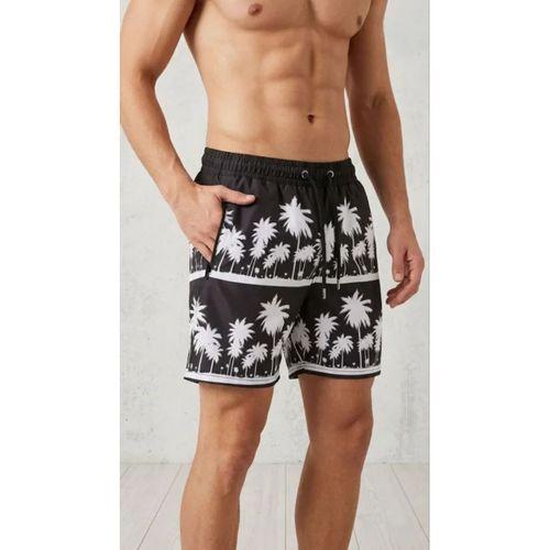 Erkek Deniz Şortu Fermuarlı Cepli File Astarlı Hızlı Kuruyan Premium - Siyah