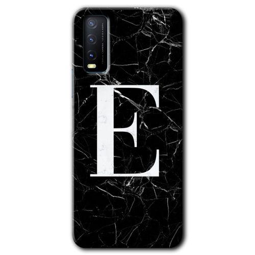 Vivo Y11s Kılıf HD Desen Baskılı Arka Kapak - Siyah Mermer Desenli E Harfi